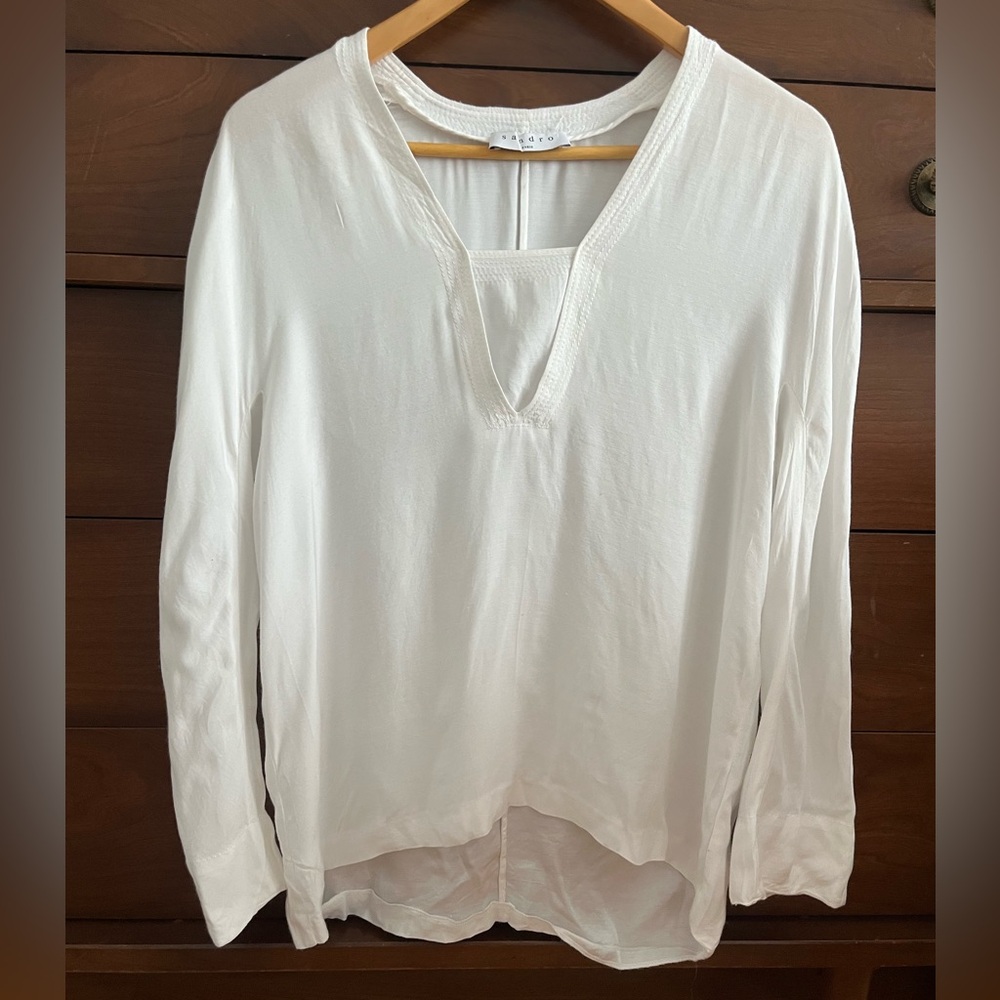 Sandro White V-Neck Flowy Blouse